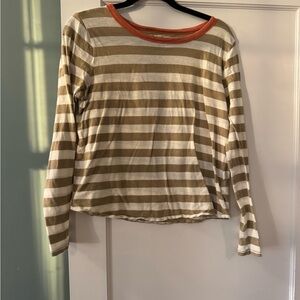 Striped Long Sleeve Top with Orange Collar